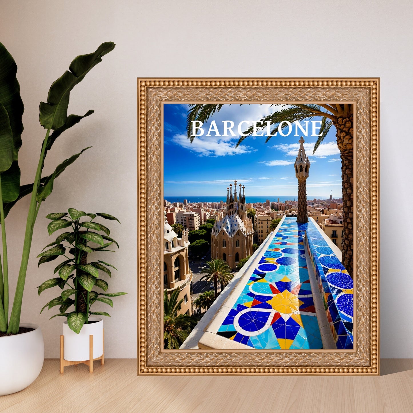 Affiche Barcelone simple avec nom de la ville, déco murale moderne
