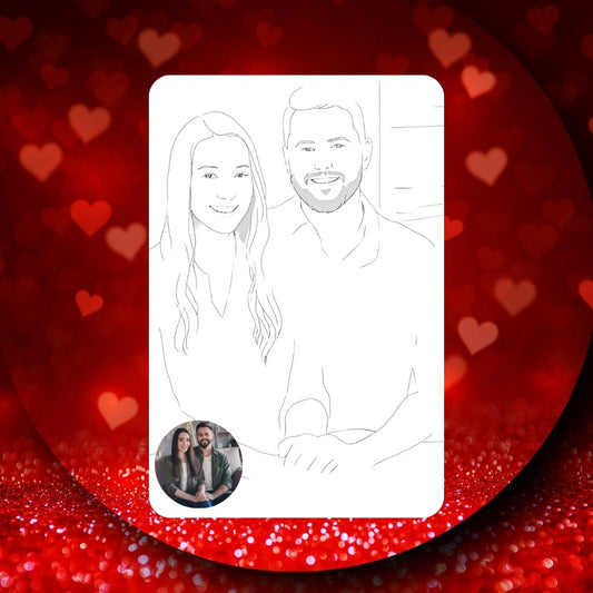 Affiche personnalisable couple transformant une photo en illustration artistique minimaliste. Idéal pour un cadeau Saint-Valentin personnalisé ou un souvenir d’amour.