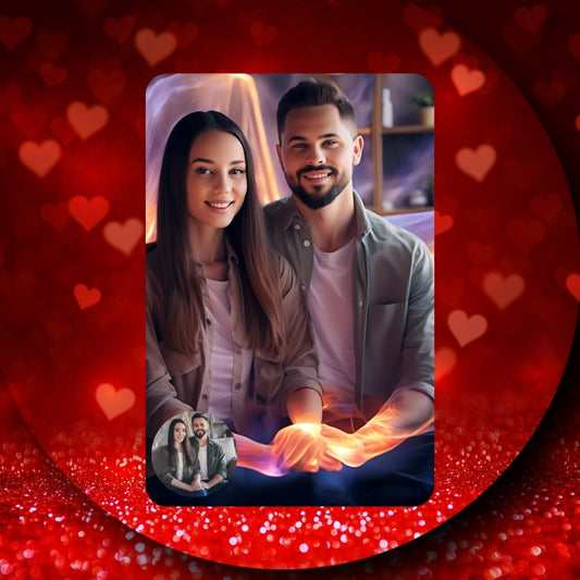 Affiche personnalisée couple transformant une photo en illustration artistique. Cadeau romantique idéal pour Saint-Valentin, mariage ou anniversaire. Impression haute qualité.