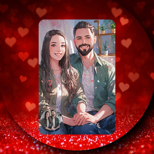 Poster personnalisé photo transformant une image en illustration artistique unique. Idéal pour un cadeau Saint-Valentin personnalisé, un anniversaire ou un souvenir d’amour.