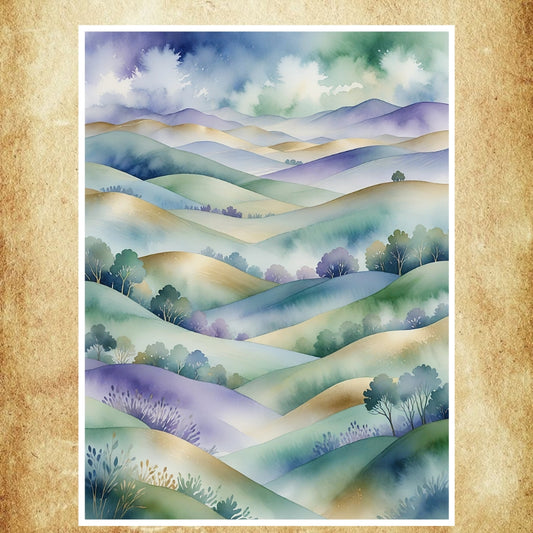 Affiche Aquarelle Peintures illustrant des paysages naturels et poétiques.
