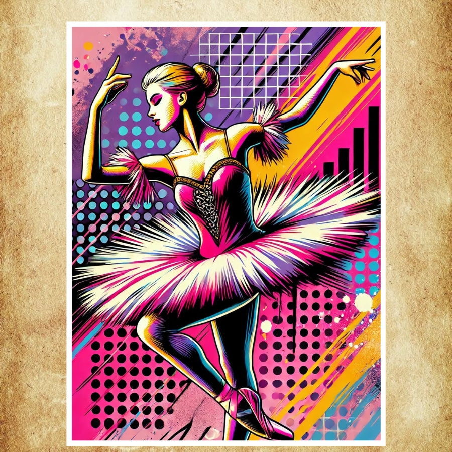 Affiche artistique Pop Art danseuse étoile rose et violet pour un décor mural raffiné et contemporain.