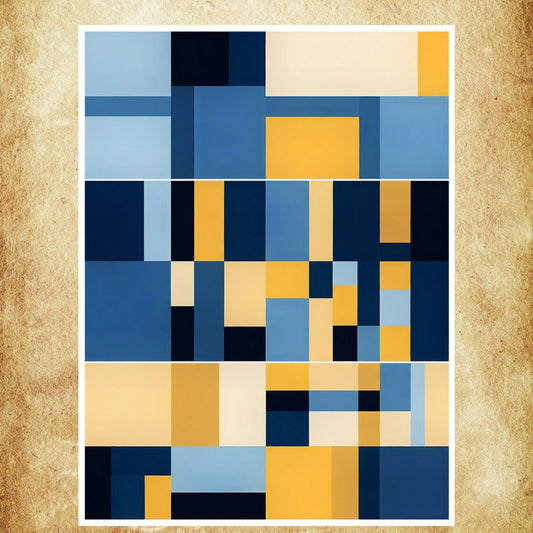 Affiche abstraite minimaliste, jouant avec des formes géométriques élégantes et une palette de couleurs équilibrée.