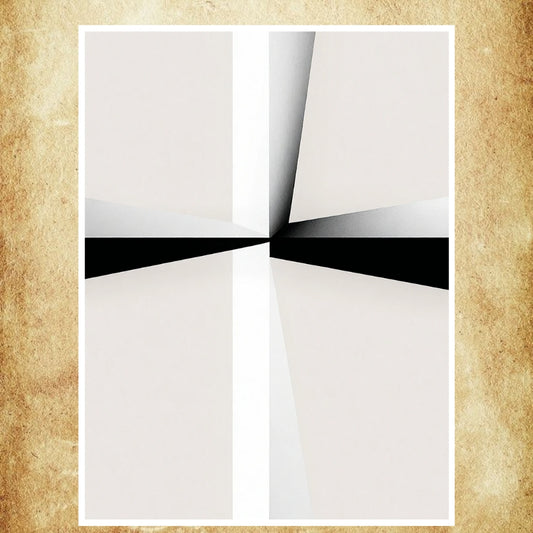 Affiche artistique avec des formes abstraites en noir et blanc, créant une composition visuelle élégante et moderne.