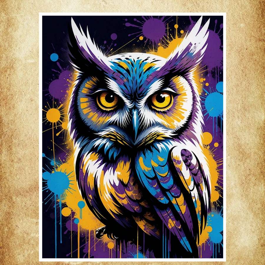 Découvrez décoration murale street art hibou, idéale pour rehausser votre décoration murale avec des couleurs vibrantes et une touche de symbolisme.