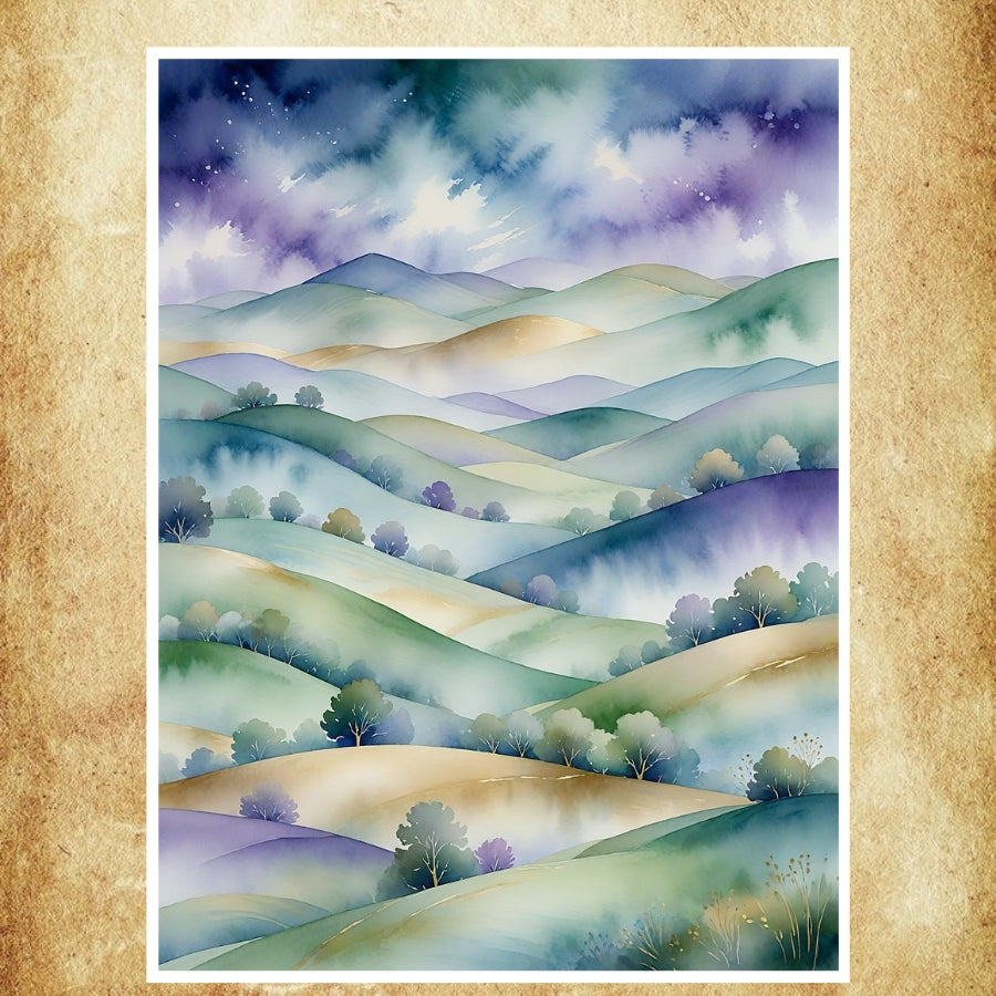 Paysages harmonieux peints en aquarelle pour une décoration apaisante.