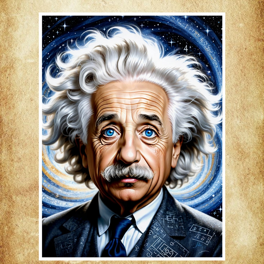 Portrait emblématique d’Albert Einstein avec un style futuriste, idéal pour une décoration inspirante et éducative.