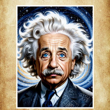 Portrait emblématique d’Albert Einstein avec un style futuriste, idéal pour une décoration inspirante et éducative.