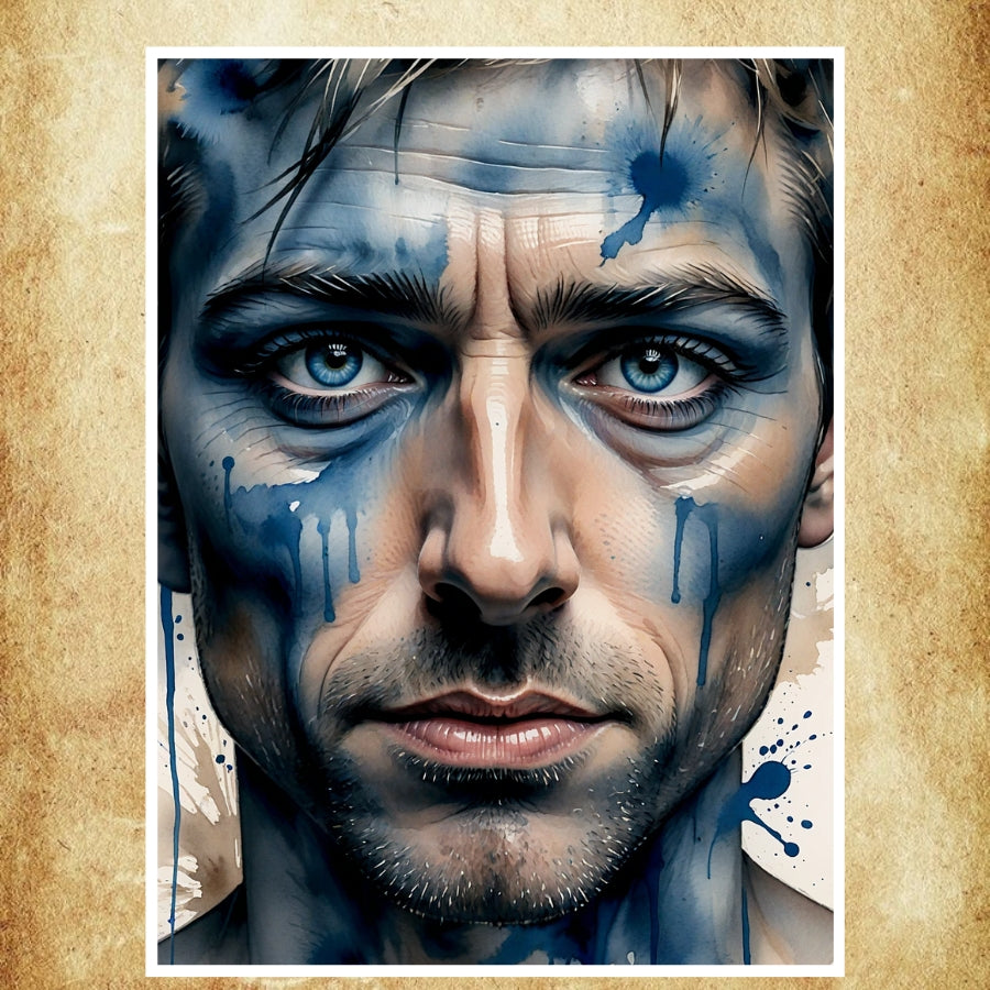 Tableau portrait aquarelle avec des détails expressifs et des couleurs vibrantes pour un intérieur moderne et audacieux.